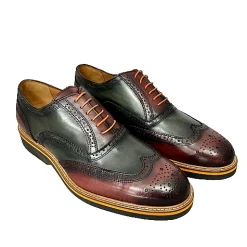 Scarpe di Maremma Stringata In Pelle Bordeaux E Verde Mod.V*Uomo Stringate
