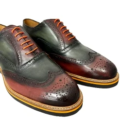 Scarpe di Maremma Stringata In Pelle Bordeaux E Verde Mod.V*Uomo Stringate