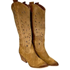 Scarpe di Maremma Texano Artigianale In Camoscio Laserato Cuoio*Donna Stivali