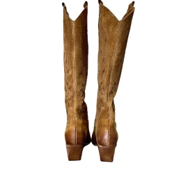 Scarpe di Maremma Texano Artigianale In Camoscio Laserato Cuoio*Donna Stivali