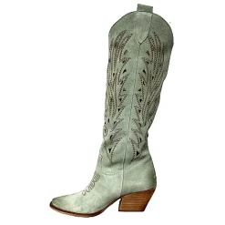Scarpe di Maremma Texano Artigianale In Camoscio Laserato Salvia Alto*Donna Stivali