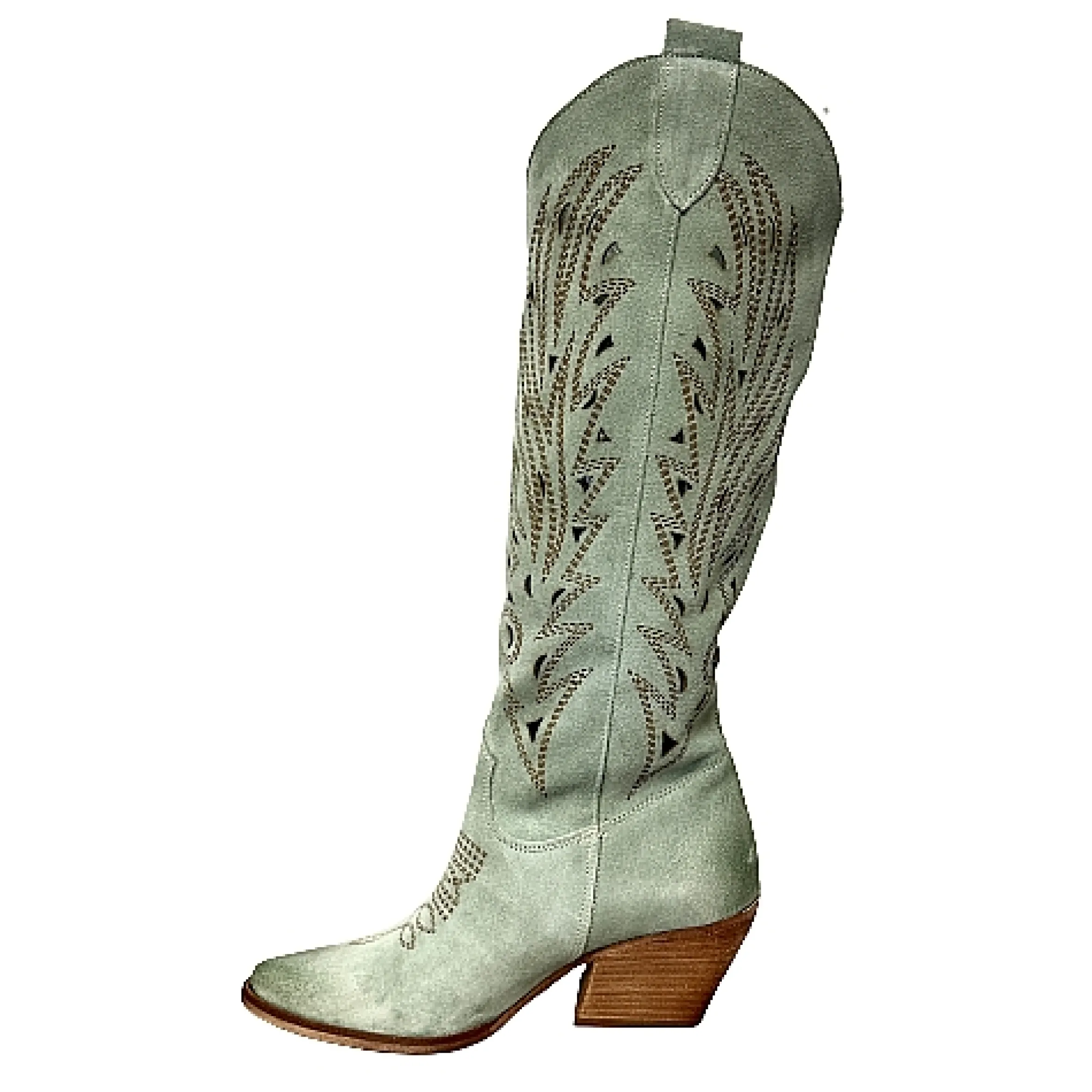 Scarpe di Maremma Texano Artigianale In Camoscio Laserato Salvia Alto*Donna Stivali