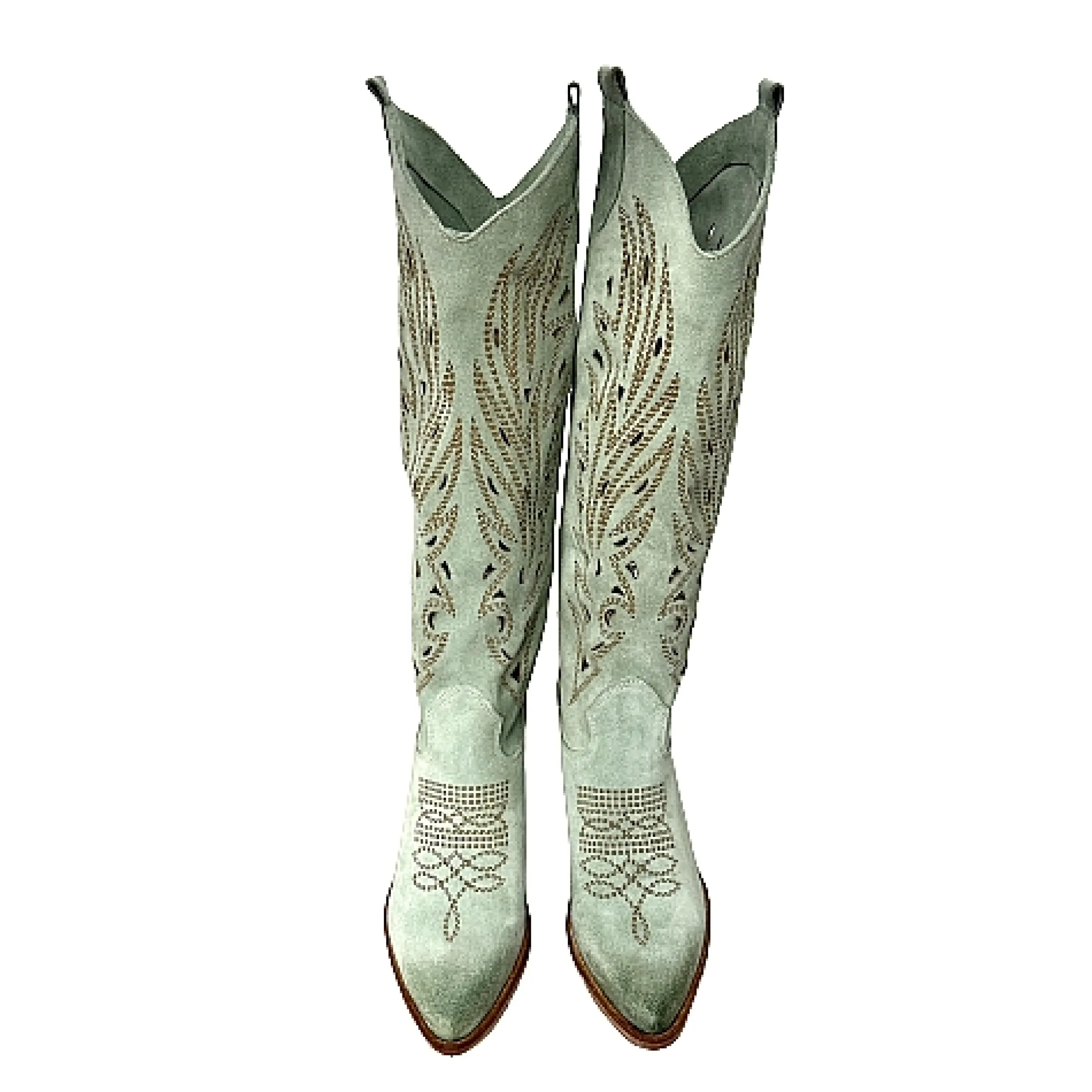 Scarpe di Maremma Texano Artigianale In Camoscio Laserato Salvia Alto*Donna Stivali