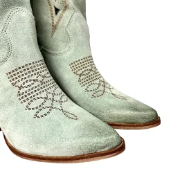 Scarpe di Maremma Texano Artigianale In Camoscio Laserato Salvia Alto*Donna Stivali