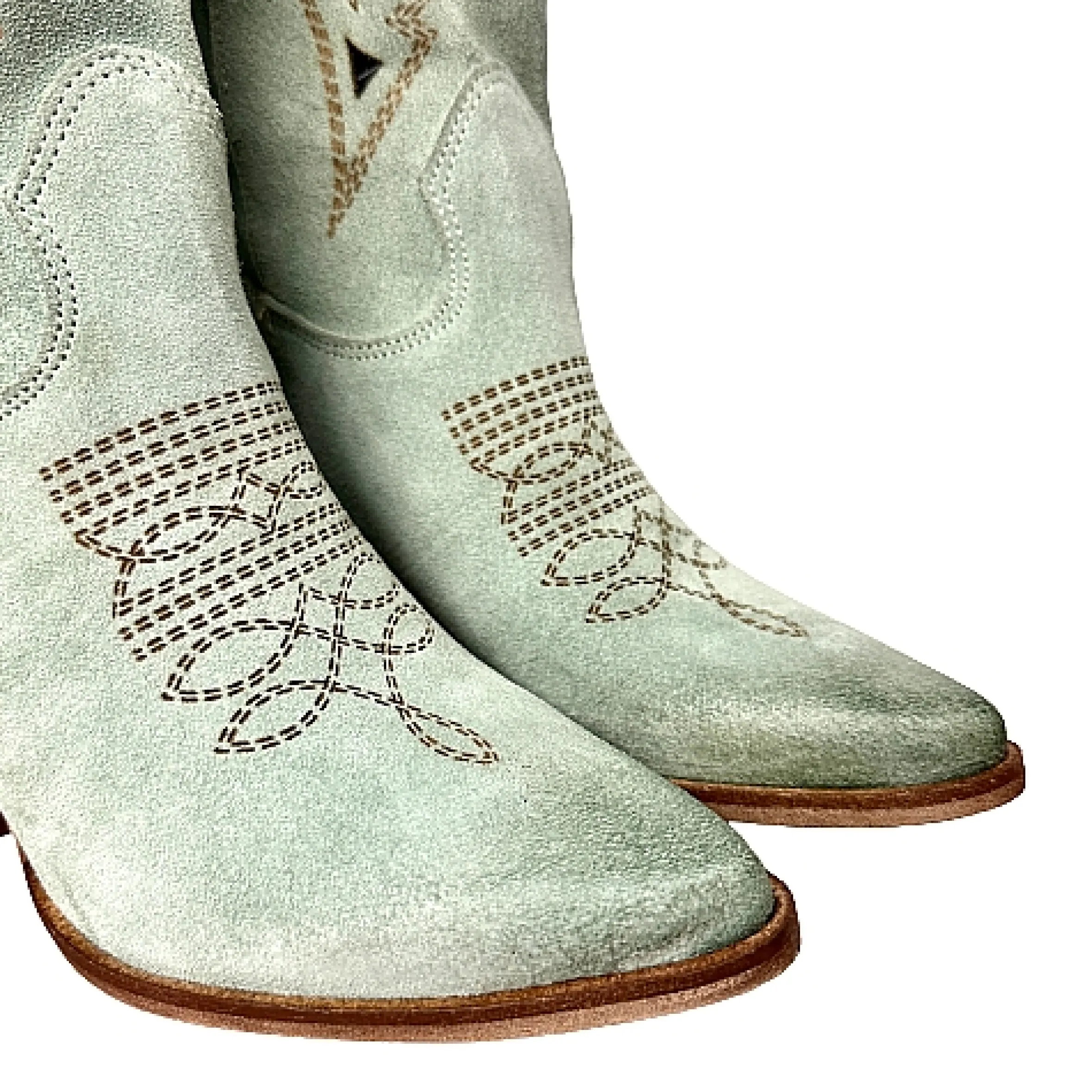 Scarpe di Maremma Texano Artigianale In Camoscio Laserato Salvia Alto*Donna Stivali