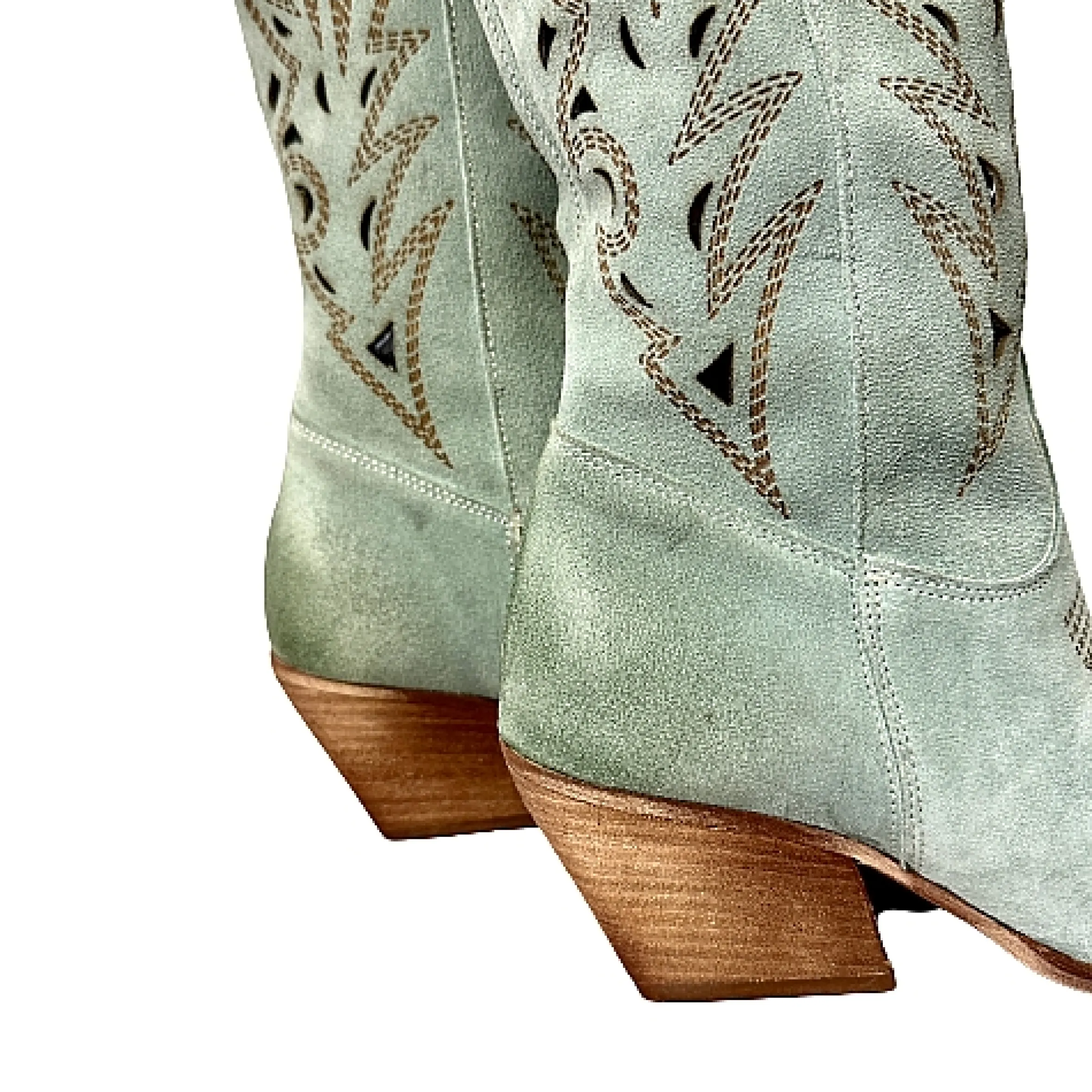 Scarpe di Maremma Texano Artigianale In Camoscio Laserato Salvia Alto*Donna Stivali