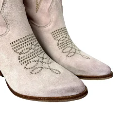Scarpe di Maremma Texano Artigianale In Camoscio Laserato Cipria*Donna Stivali