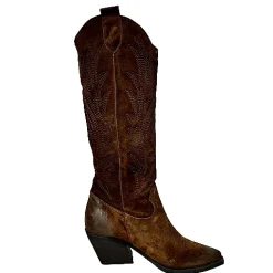 Scarpe di Maremma Texano Artigianale In Camoscio Ricamato Testa Di Moro Alto*Donna Stivali