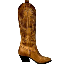 Scarpe di Maremma Texano Artigianale In Pelle Laserato Cuoio Alto*Donna Stivali