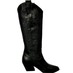 Scarpe di Maremma Texano Artigianale In Pelle Ricamato Nero Alto*Donna Stivali