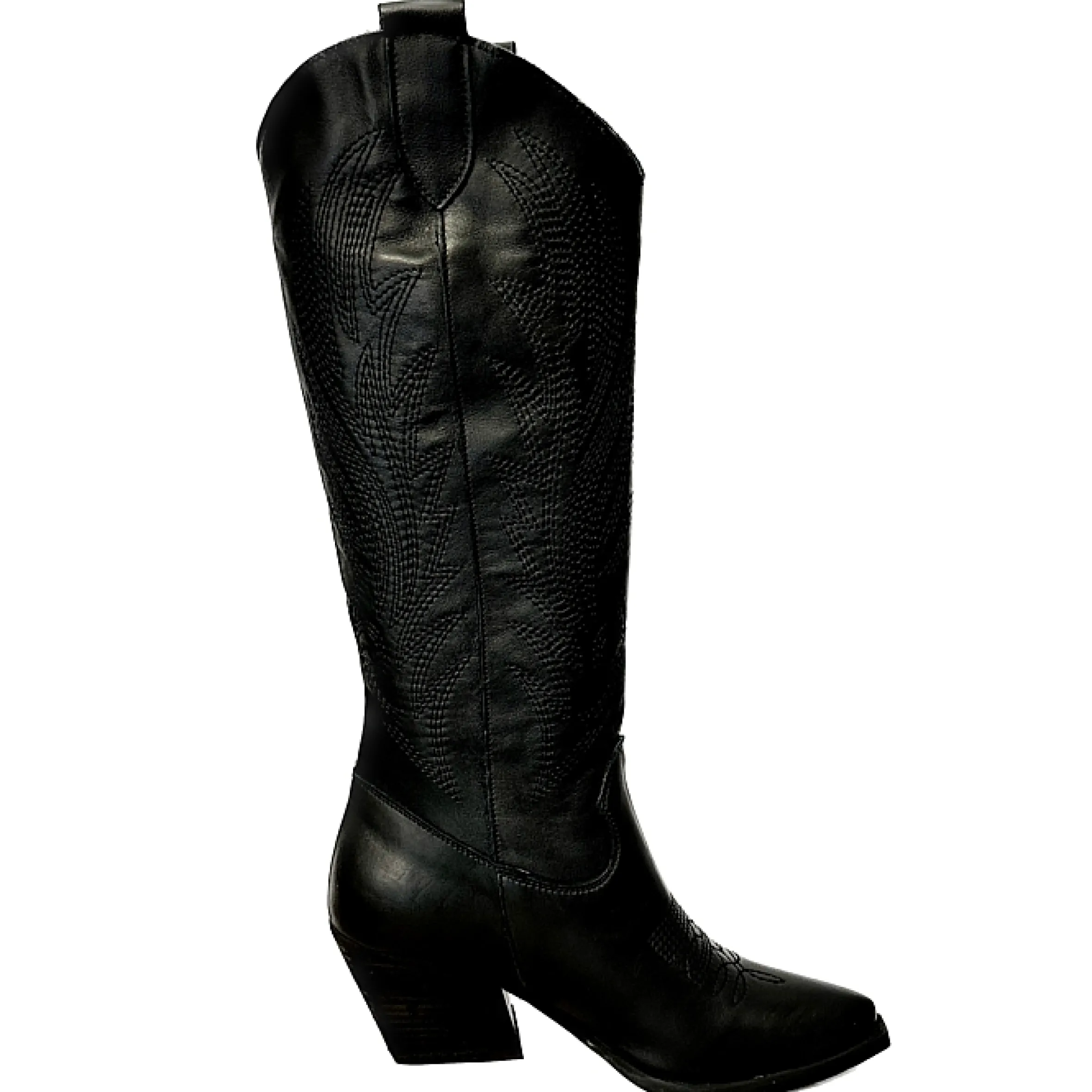 Scarpe di Maremma Texano Artigianale In Pelle Ricamato Nero Alto*Donna Stivali