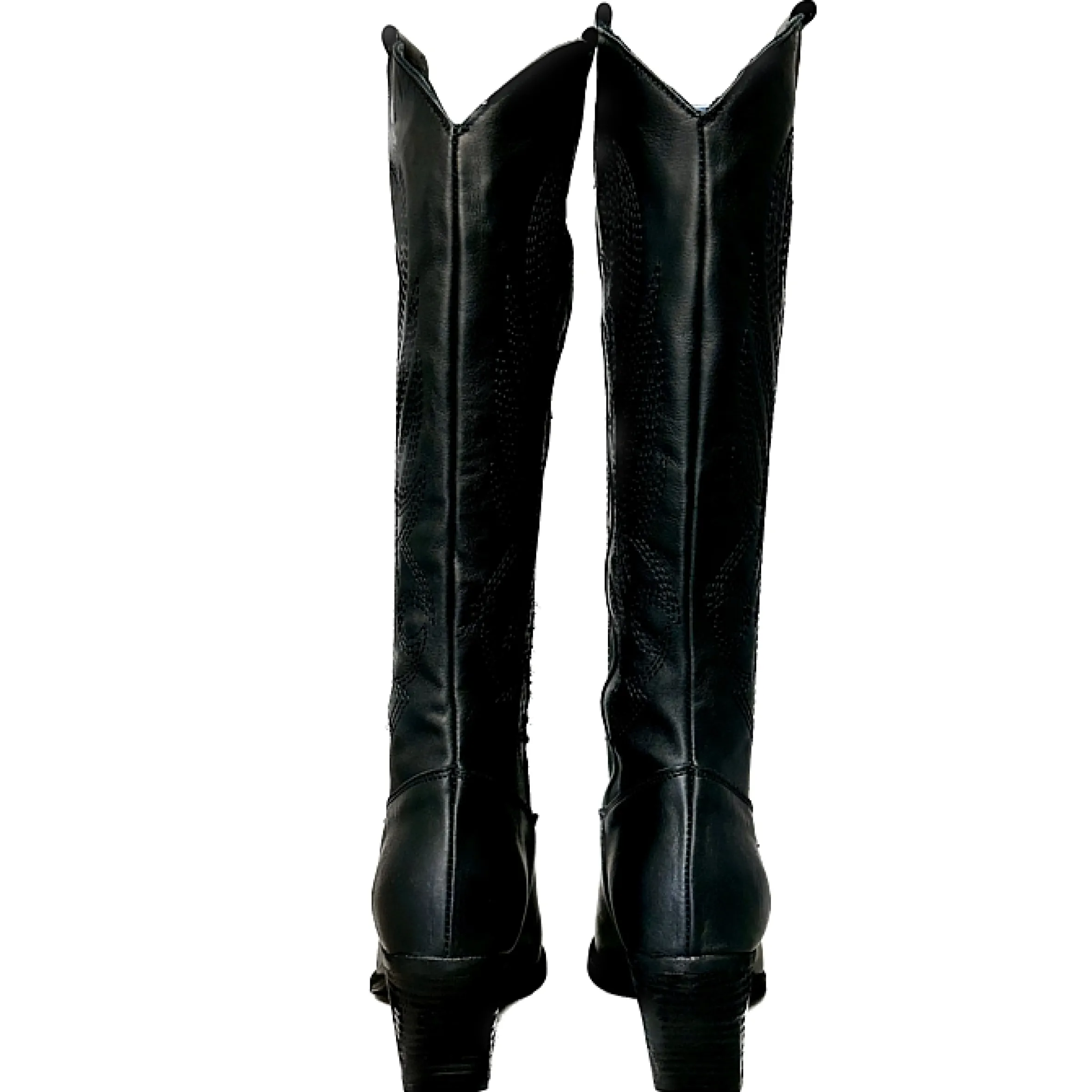 Scarpe di Maremma Texano Artigianale In Pelle Ricamato Nero Alto*Donna Stivali