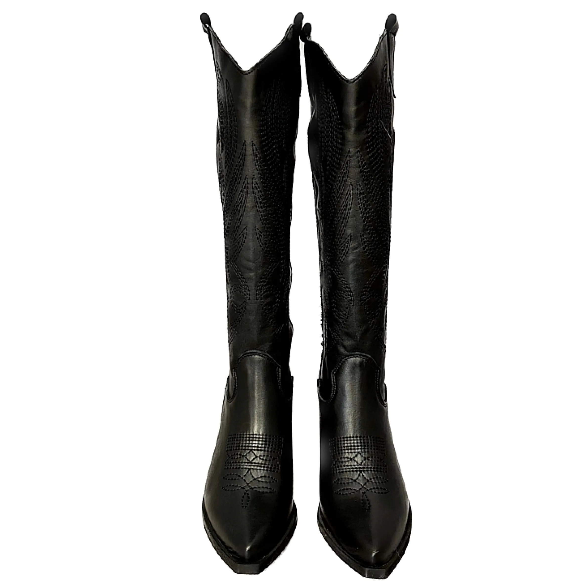Scarpe di Maremma Texano Artigianale In Pelle Ricamato Nero Alto*Donna Stivali