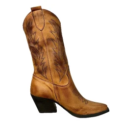Scarpe di Maremma Texano Artigianale In Pelle Laserato Cuoio Medio*Donna Stivali