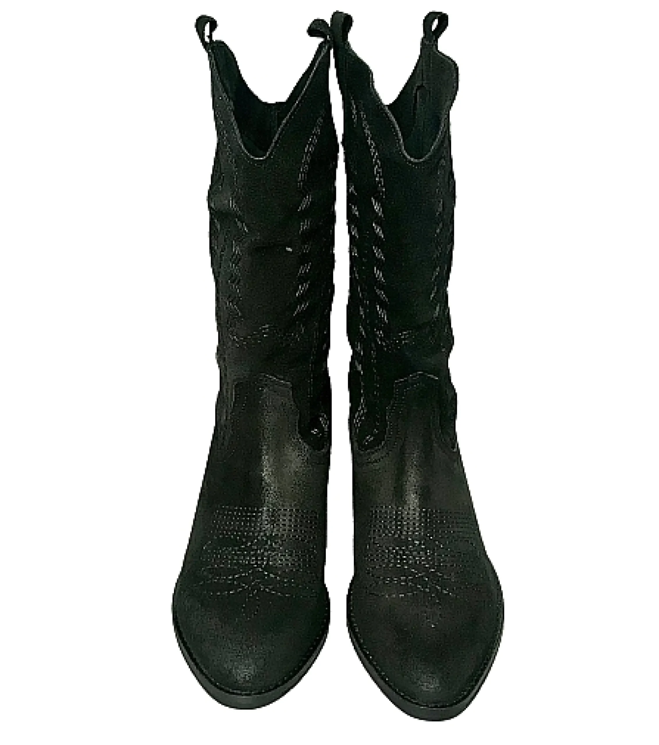 Scarpe di Maremma Texano Artigianale In Pelle Nera Crosta Medio*Donna Stivali