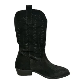 Scarpe di Maremma Texano Artigianale In Pelle Nera Crosta Medio*Donna Stivali