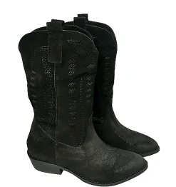 Scarpe di Maremma Texano Artigianale In Pelle Nera Crosta Medio*Donna Stivali