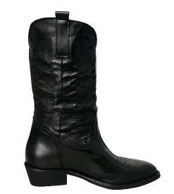 Scarpe di Maremma Texano Artigianale In Pelle Nera Medio*Donna Stivali