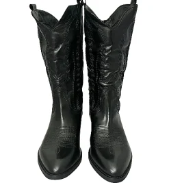 Scarpe di Maremma Texano Artigianale In Pelle Nera Medio*Donna Stivali