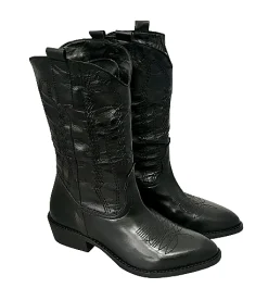 Scarpe di Maremma Texano Artigianale In Pelle Nera Medio*Donna Stivali