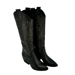Scarpe di Maremma Texano In Pelle Laserata Nera*Donna Stivali