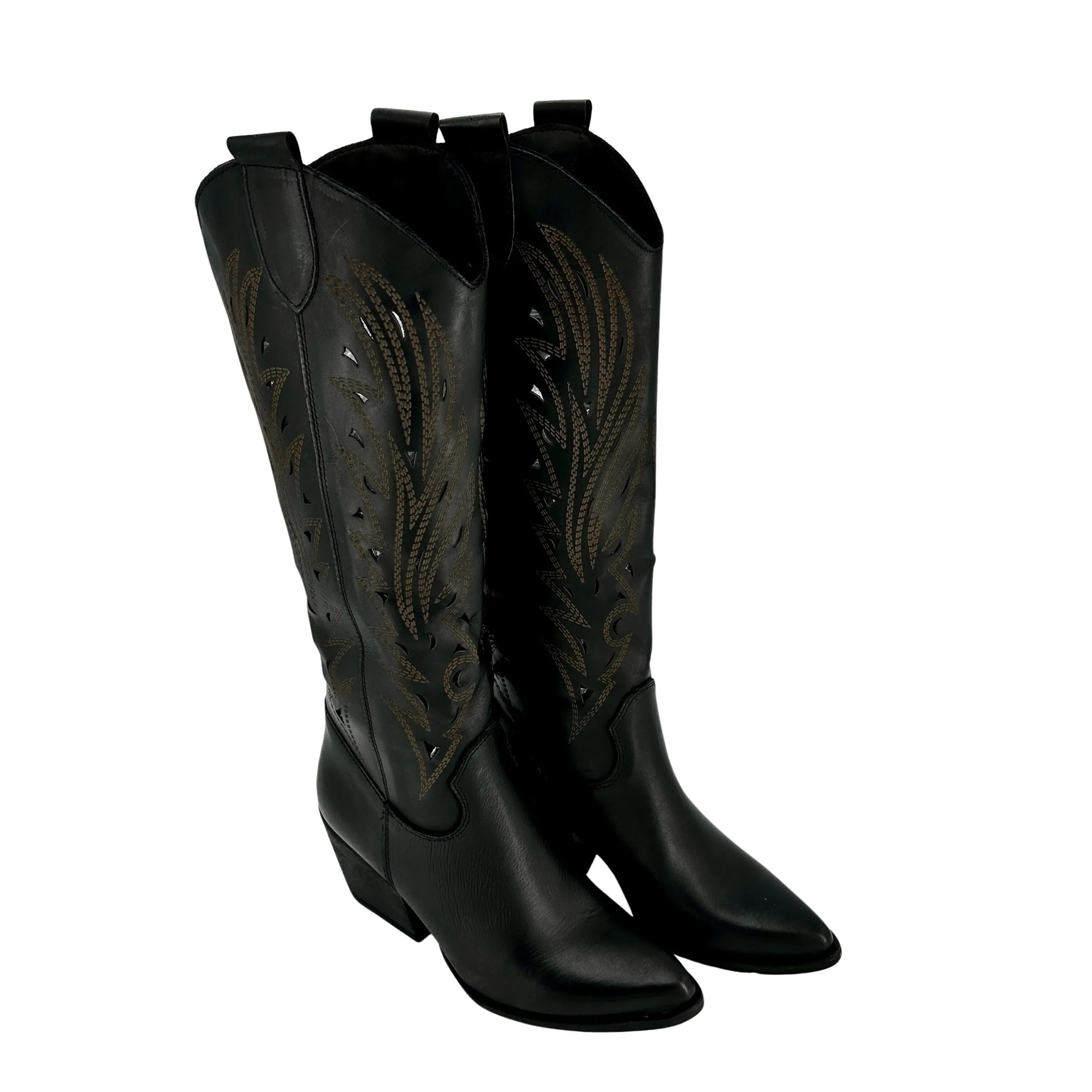 Scarpe di Maremma Texano In Pelle Laserata Nera*Donna Stivali