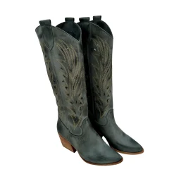 Scarpe di Maremma Texano In Pelle Nabuk Laserato Jeans Grigio Spazzolato*Donna Stivali