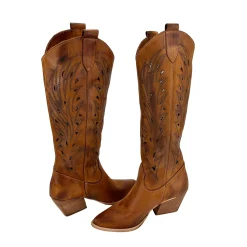 Scarpe di Maremma Texano In Pelle Nabuk Laserato Cuoio Spazzolato*Donna Stivali