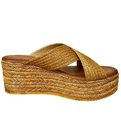 Scarpe di Maremma Zeppa Con Doppia Fascia In Rafia Senape*Donna Sandali & Ciabatte